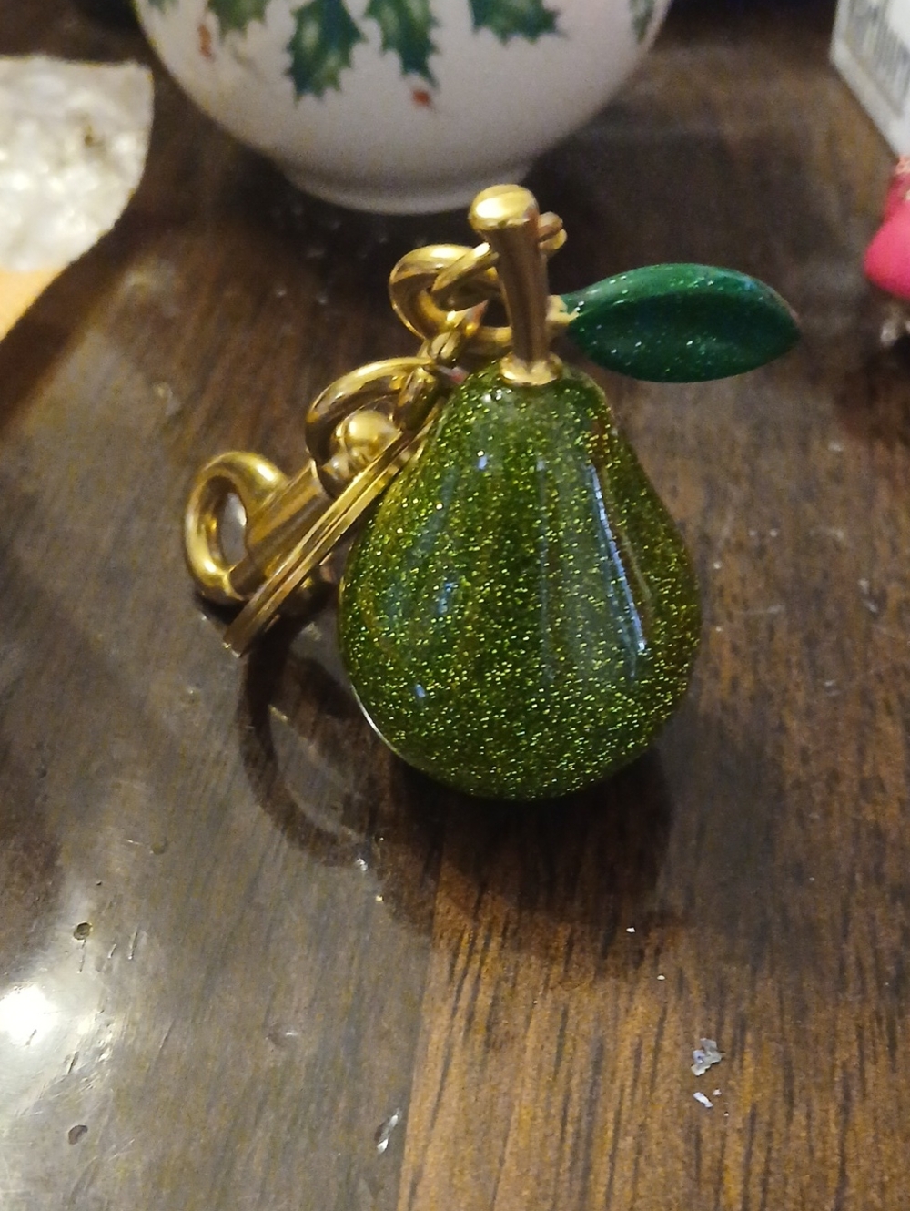 Green Glitter Pear Pendant Keychain